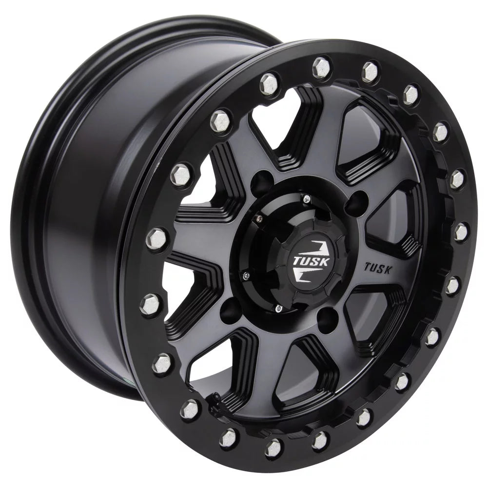 (4 Pack) 4/156 Tusk Uinta Beadlock Wheel 14X7 4.0 + 3.0 Gunmetal/black For Yamaha Wolverine Rmax 4 1000 R-Spec 2022
