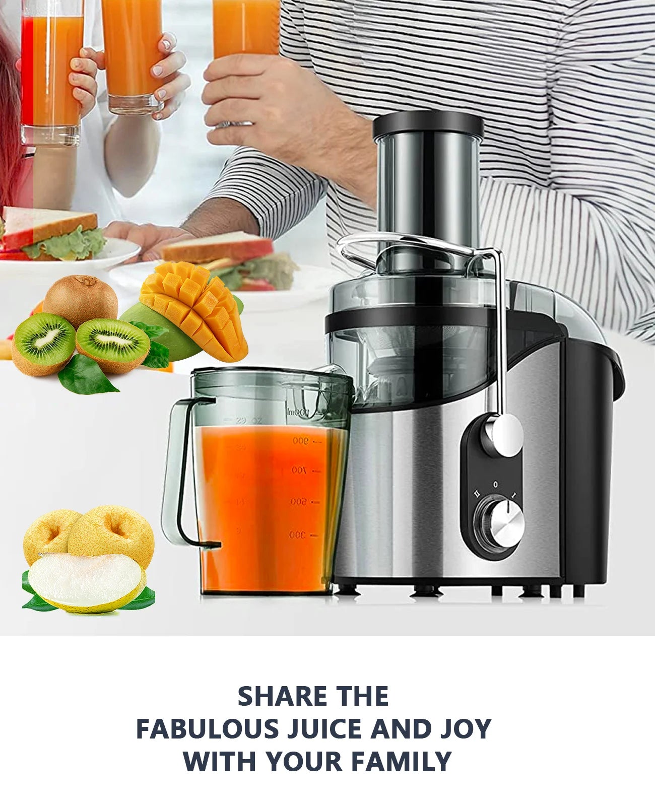 Centrifugal Juicer Machine for Fruits & Vegetables - with 3" Feed Chute 2 Speed Modes