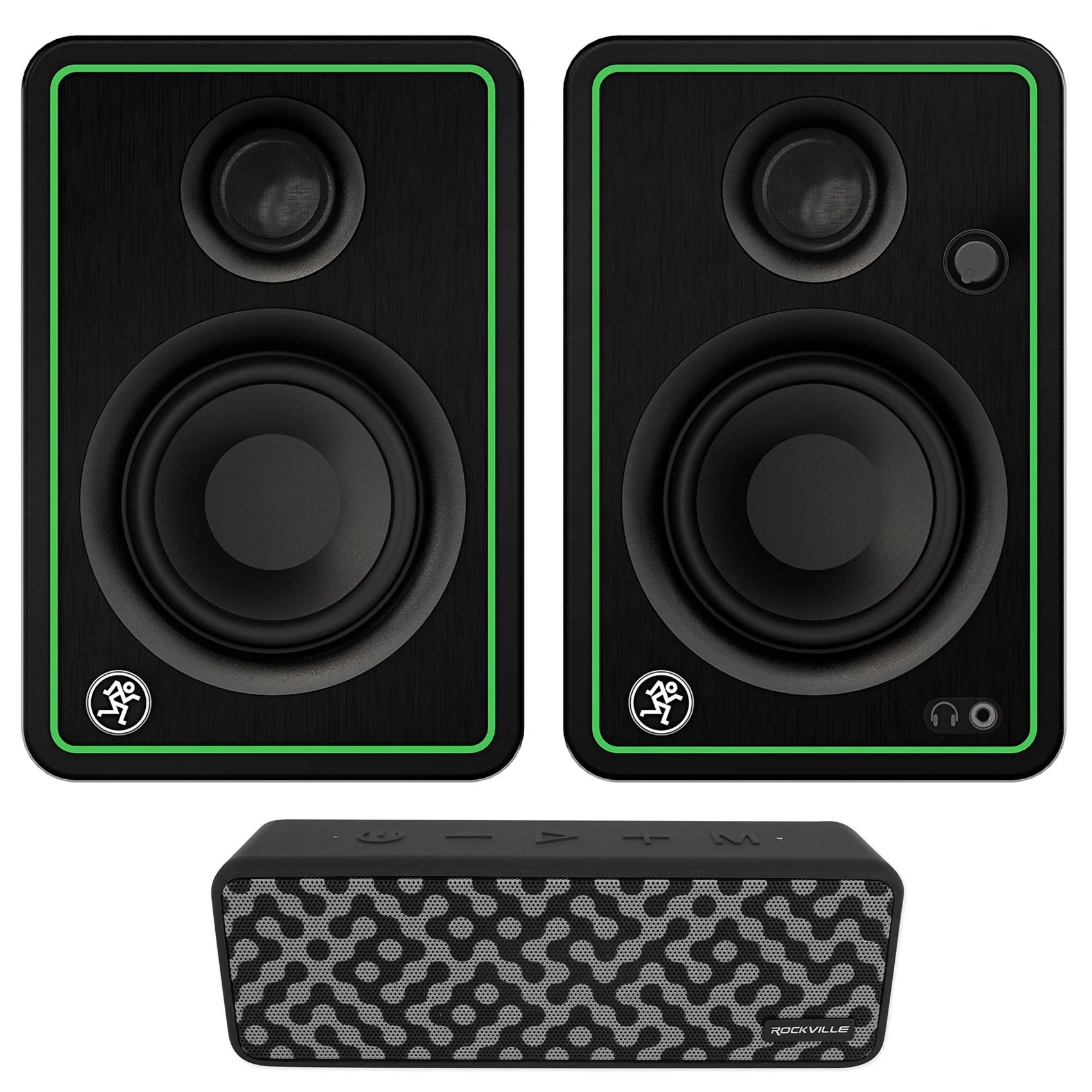 2) Mackie CR3-XBT 3" 50w Bluetooth Reference Studio Monitors + Bluetooth Speaker