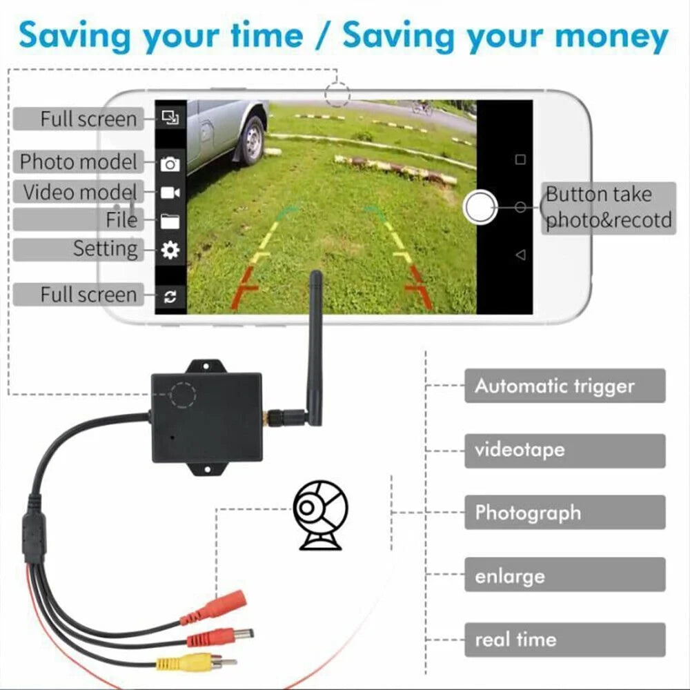 Easy Wireless Car Reversing Camera AV to Wifi Transmitter Module - Stable Signal, 50m Range - Ideal for Rear View Camera