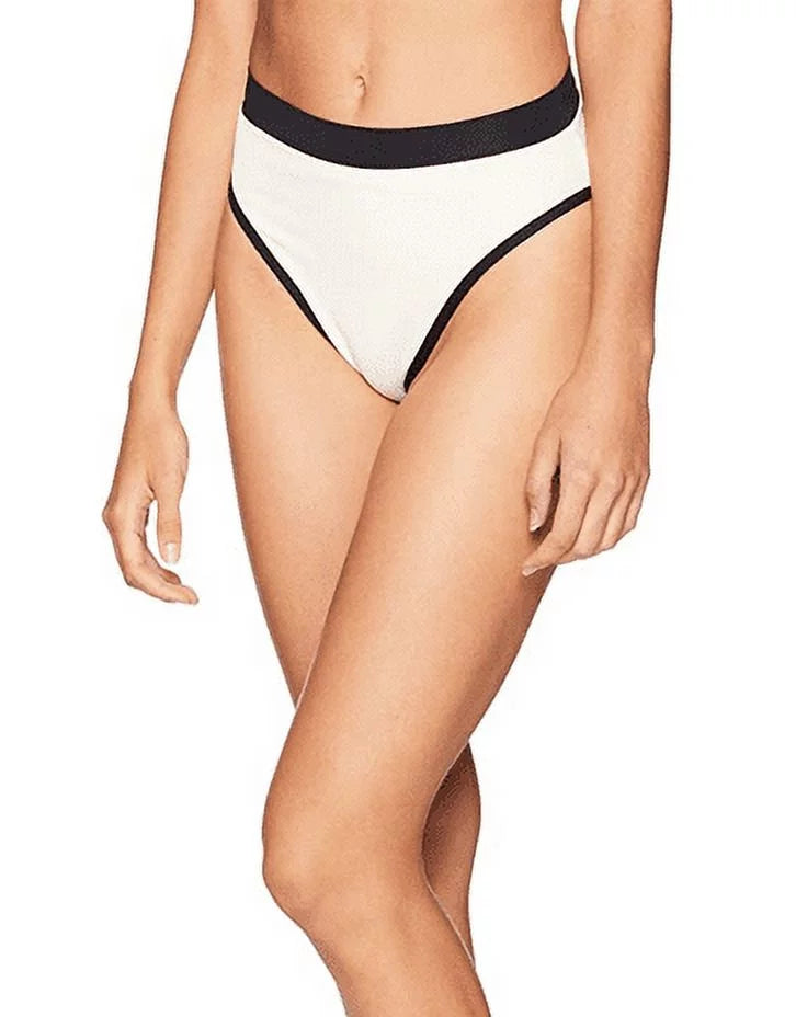 L*Space Womens Frenchi Ribbed High Waisted Swimsuit Bottom, Size XS, Black/French Vanilla