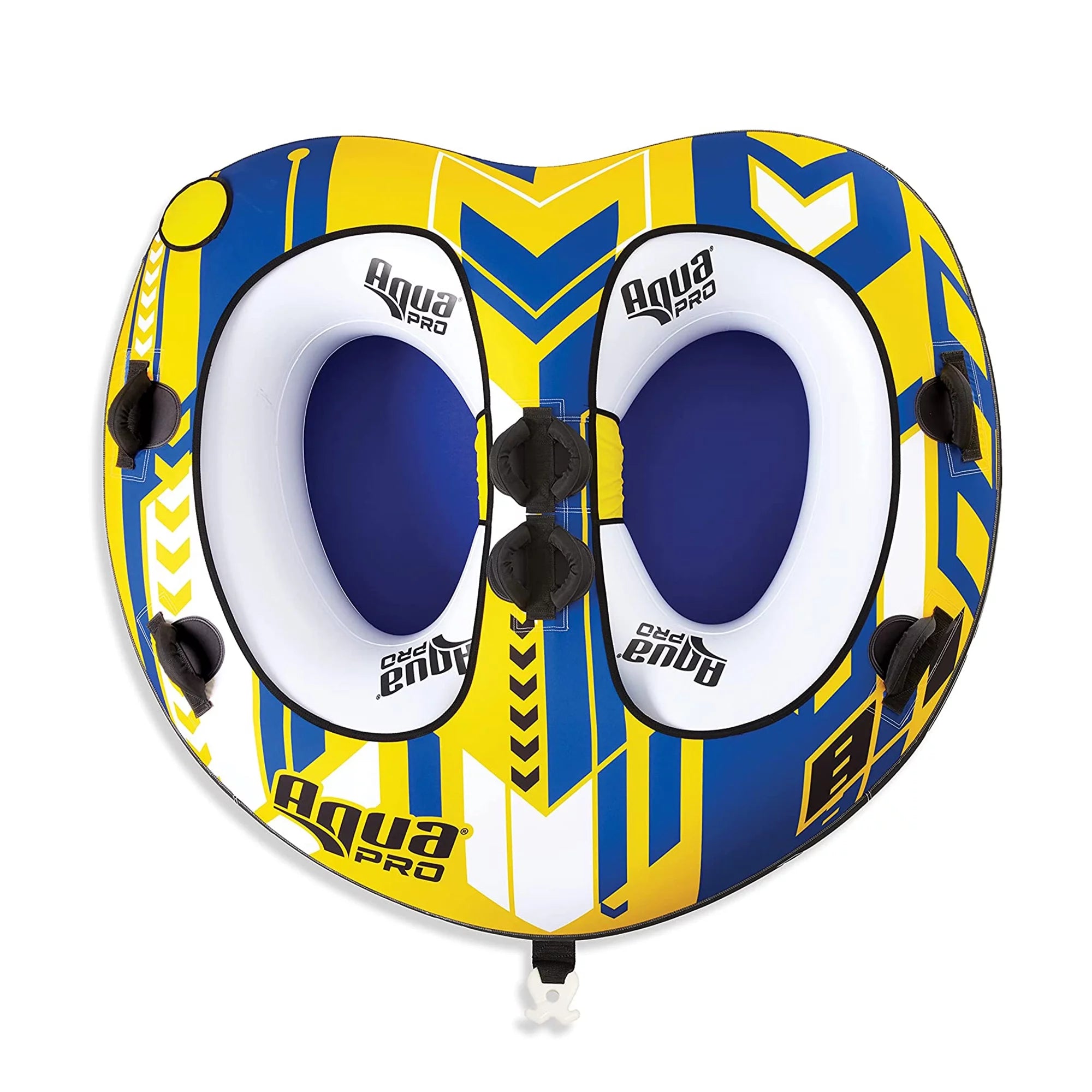 AquaPro Heavy Duty Nylon Deck Style Towable 2 Person Rider, Yellow & Blue