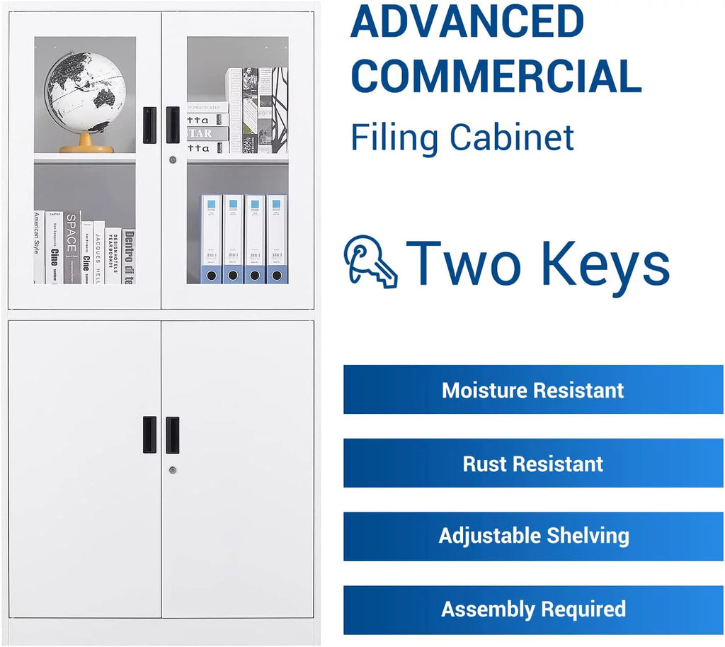 STANI 71" Metal Storage Cabinet Alloy Office Storage Locker,Locking Tool Cabinets with Glass Doors for Office,Home,- Assembly Required