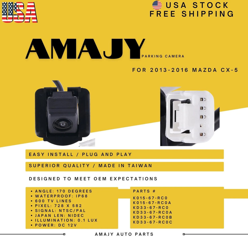 Backup Camera Replaces for 13-16 Mazda CX-5 K015-67-RC0 K015-67-RC0A KD33-67-RC0 KD33-67-RC0A KD33-67-RC0B KD33-67-RC0C