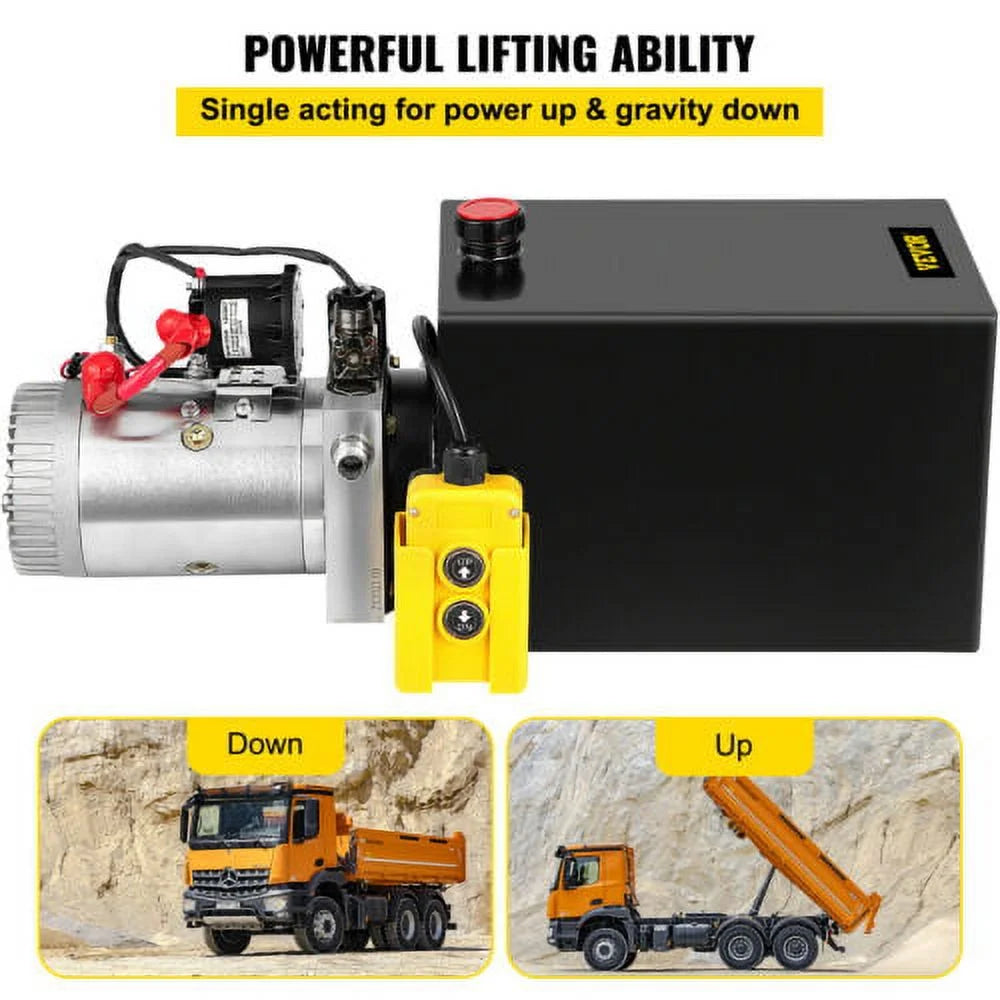 VEVOR Hydraulic Pump 13 Quart Dump Trailer Single Acting Power Unit 12V,with Control Remote 3200PSI Metal Reservoir 12 Volt Black