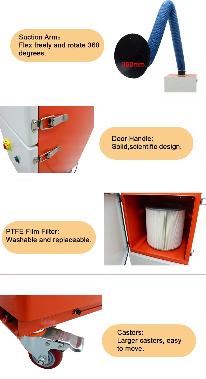 EQCOTWEA Mobile Welding Smoke Purifier Single Arm Welding Fume Extractor 220V