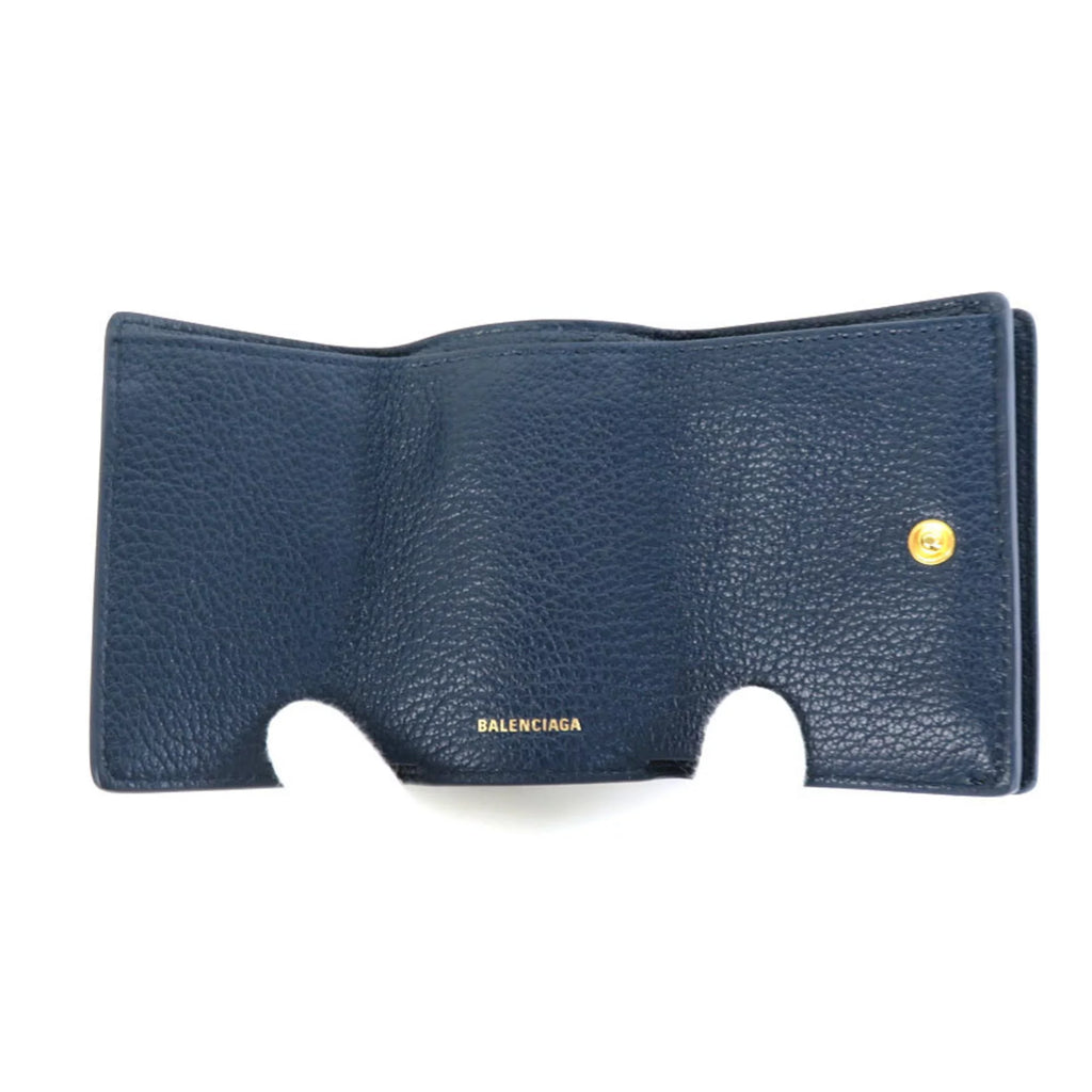 Previously Owned Balenciaga BALENCIAGA trifold wallet mini leather navy gold (Good)