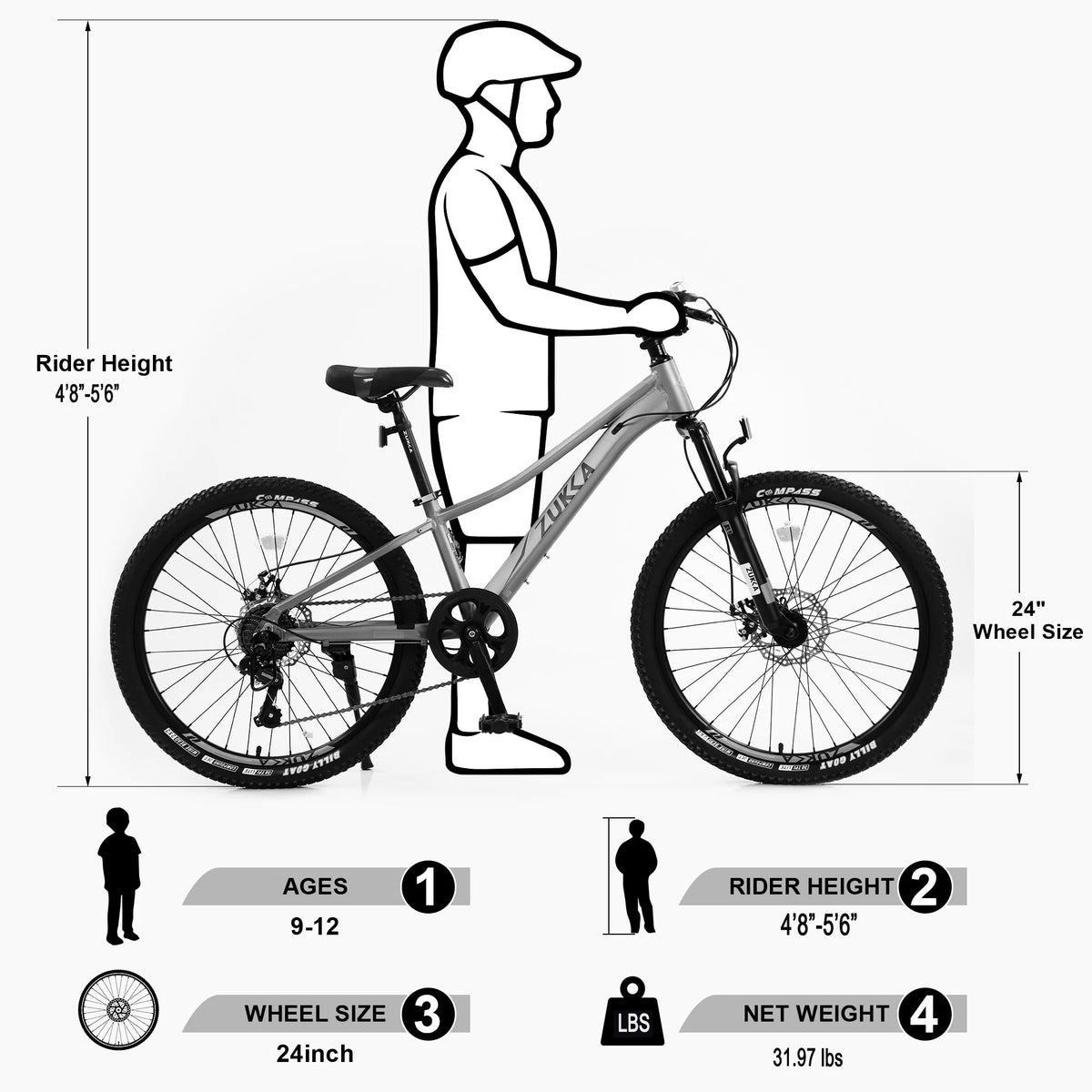 GUTALOR 24-Inch Mountain Bike for Boys and Girls - 7-Speed, Ideal for Young Riders