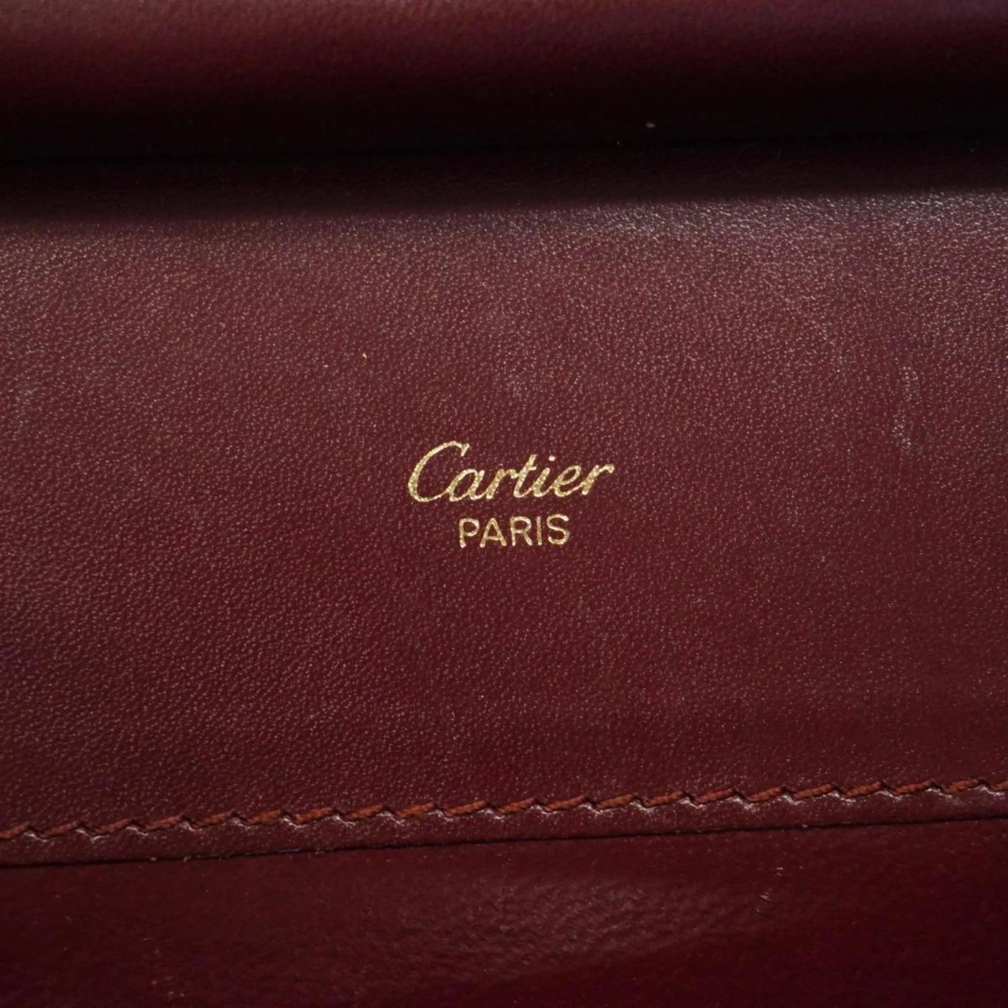 Previously Owned Cartier Shoulder Bag Must Leather Bordeaux For Her (Good)