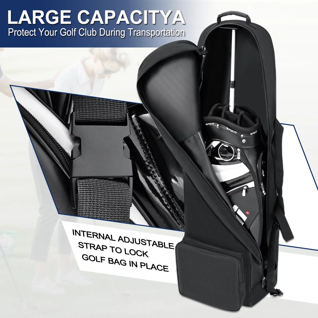 Wossspt Soft Golf Travel Bags with Stabilizing Straps, Upgraded Rubber Wheels, Heavy Duty 900D Polyester Oxford Wear Resistant，Extra Storage Pocket