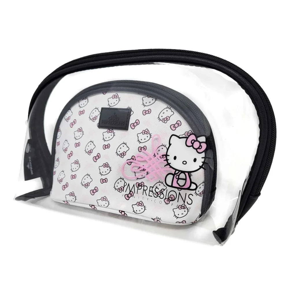 Impressions Vanity Hello Kitty 2 Pcs Nested Clutch Purses, Waterproof Travel Makeup Clutch Bag (White)
