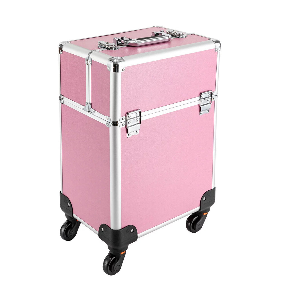 Miumaeov Rolling Makeup Train Case Cosmetic Trolley Cosmetic Case Professional Large Storage Organizer Salon Barber Case Travel Adjustable Dividers for Beauty Personal Care