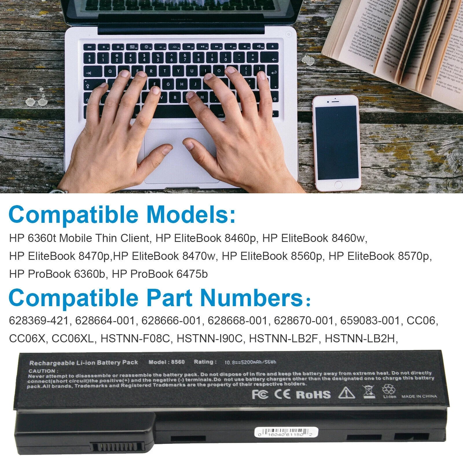 Battery For HP ProBook 6360b,ProBook 6460b,ProBook 6465b,ProBook 6470b,ProBook 6475b,ProBook