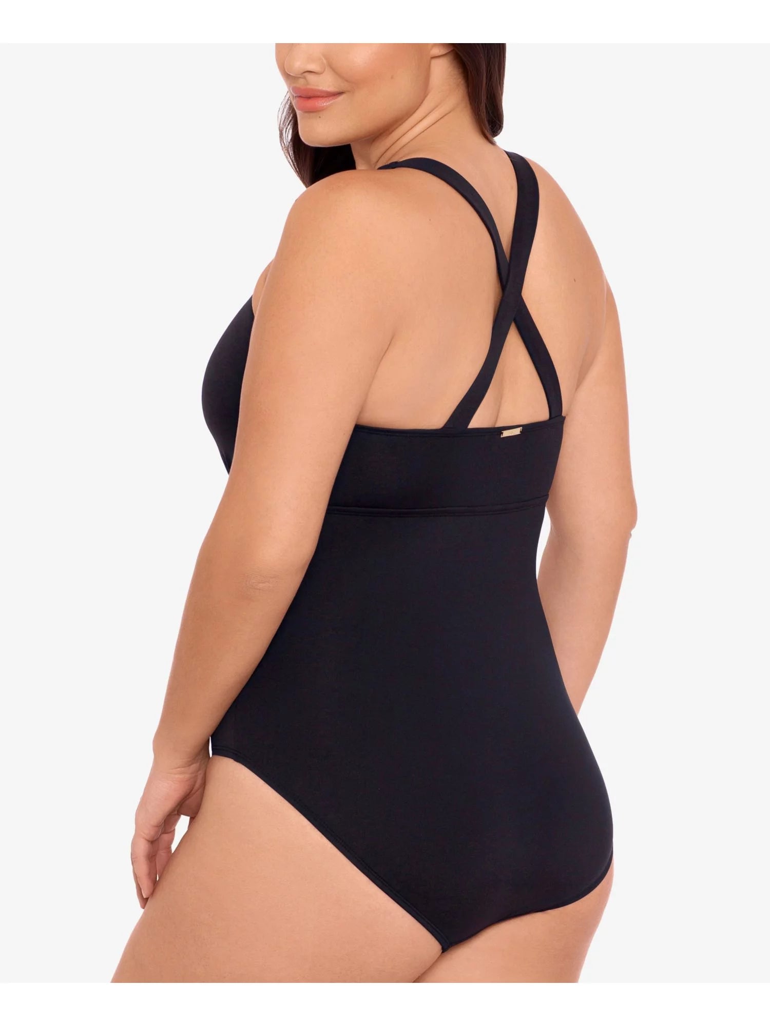 LAUREN RALPH LAUREN For Her Black Tummy Control Non-Removable Cups Cutout Scoop Neck One Piece Swimsuit 22W