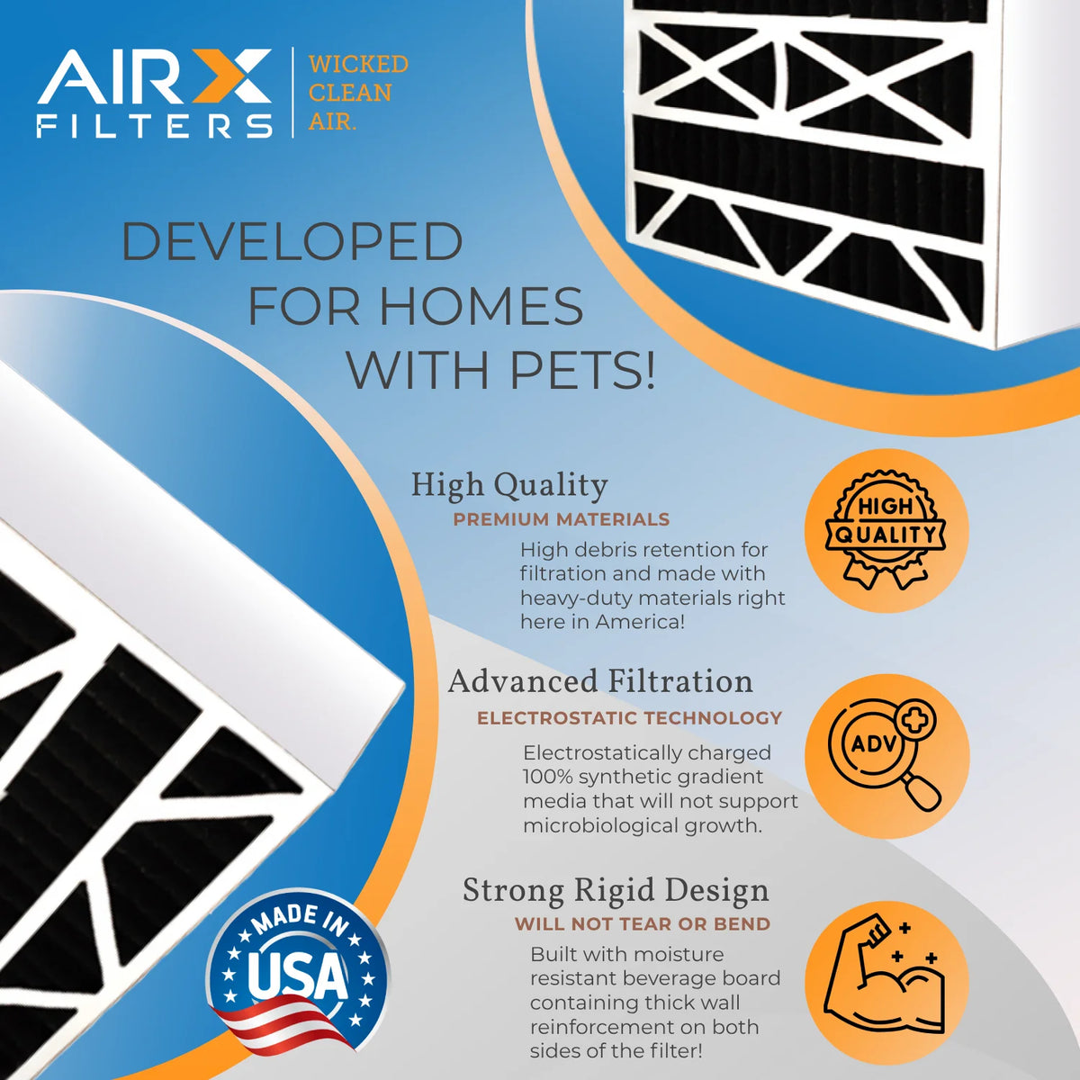 20x20x5 Air Filter Odor Eliminator Carbon Filter MERV 8 Comparable to MPR 700 & FPR 5 Compatible with Air Bear 255649-103 2 Pack by AIRX FILTERS WICKED CLEAN AIR.