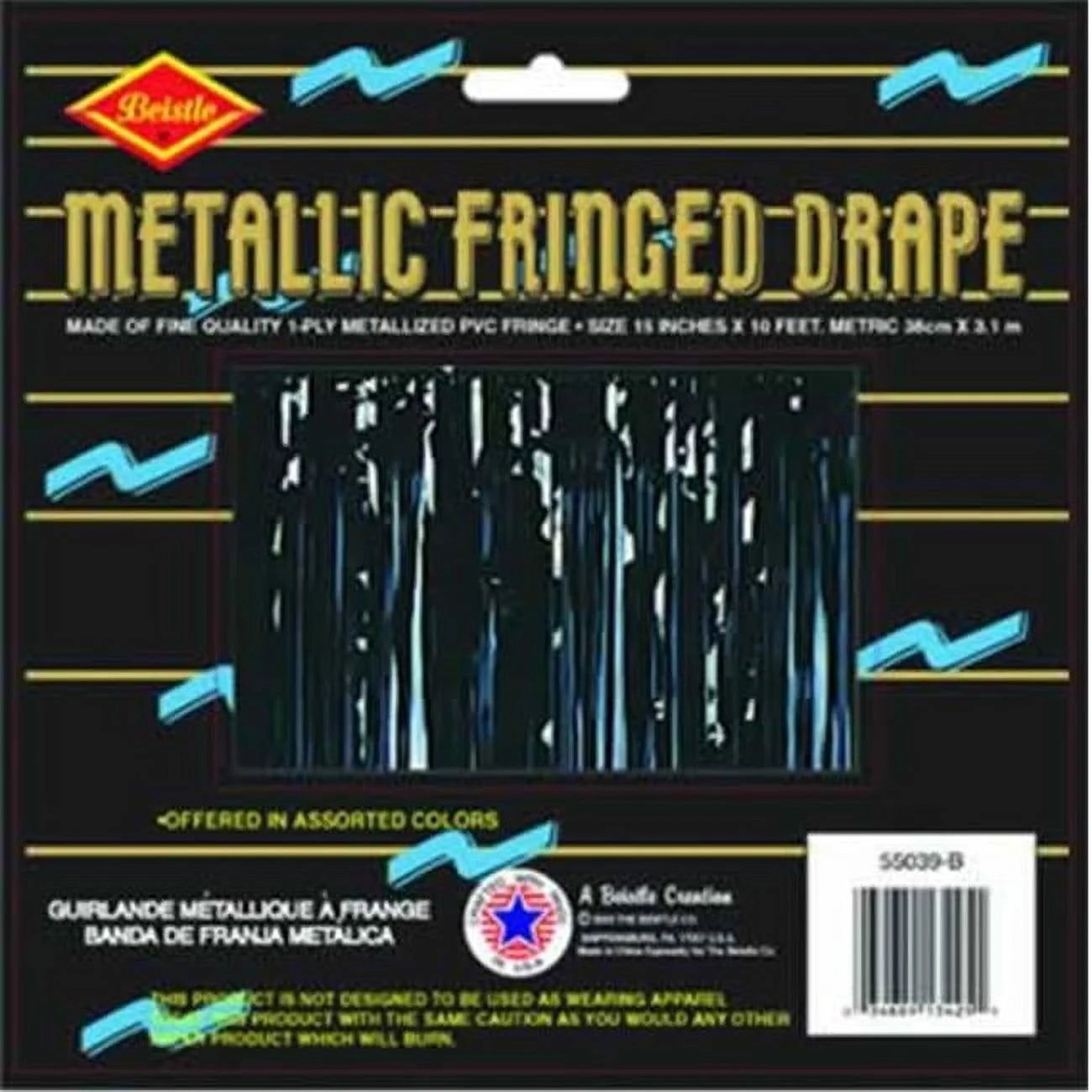 DDI 1907627 Packaged 1-Ply FR Metallic Fringe Drape - Black Case of 6 - Black - 15in.x10'