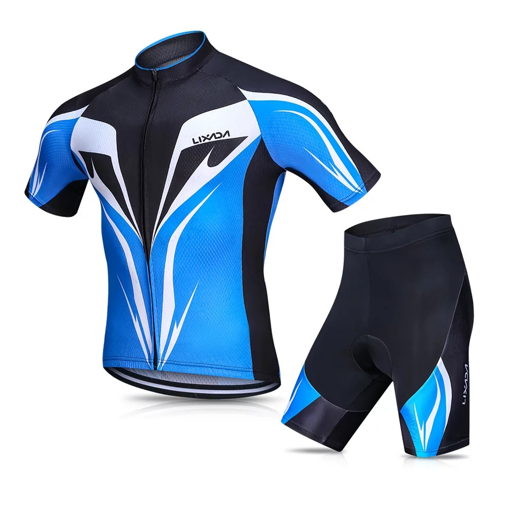 Lixada Cycling Jersey Set for Men, Breathable Quick,Dry Biking Shirt with Gel Padded Shorts, MTB Bike Clothing Set for Enhanced Performance