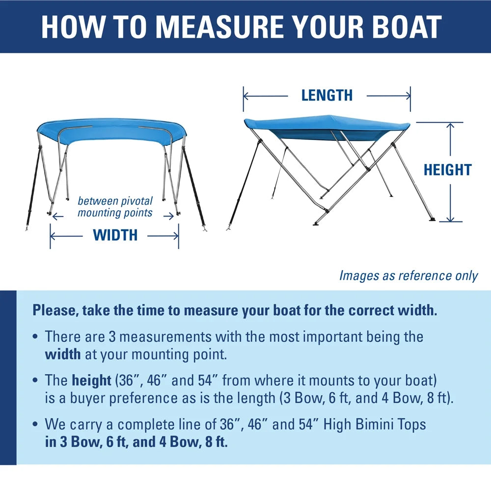 Bimini Top Boat Cover 46" High 3 Bow 79"-84" Wide 6' L Solution Dye BLACK