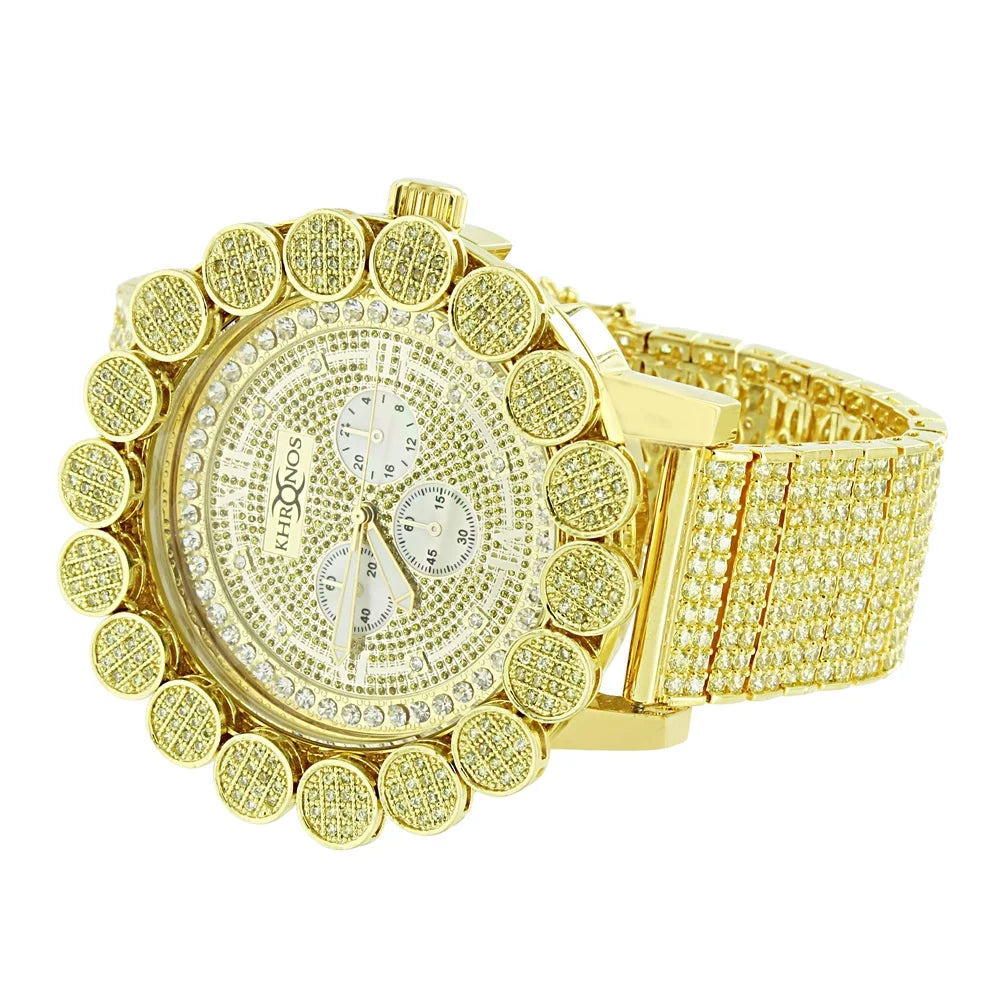 Canary Gold Tone Custom Pave Watch Solid Corrosion-free Metal Back Genuine Diamond Dial Iced Out Flower Bezel Jo Rodeo Jojino