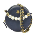 Secondhand CHANEL Crossbody Shoulder Bag Pochette Coco Mark Leather/Metal/Fake Pearl Navy/Gold/Off-White Female (Good)