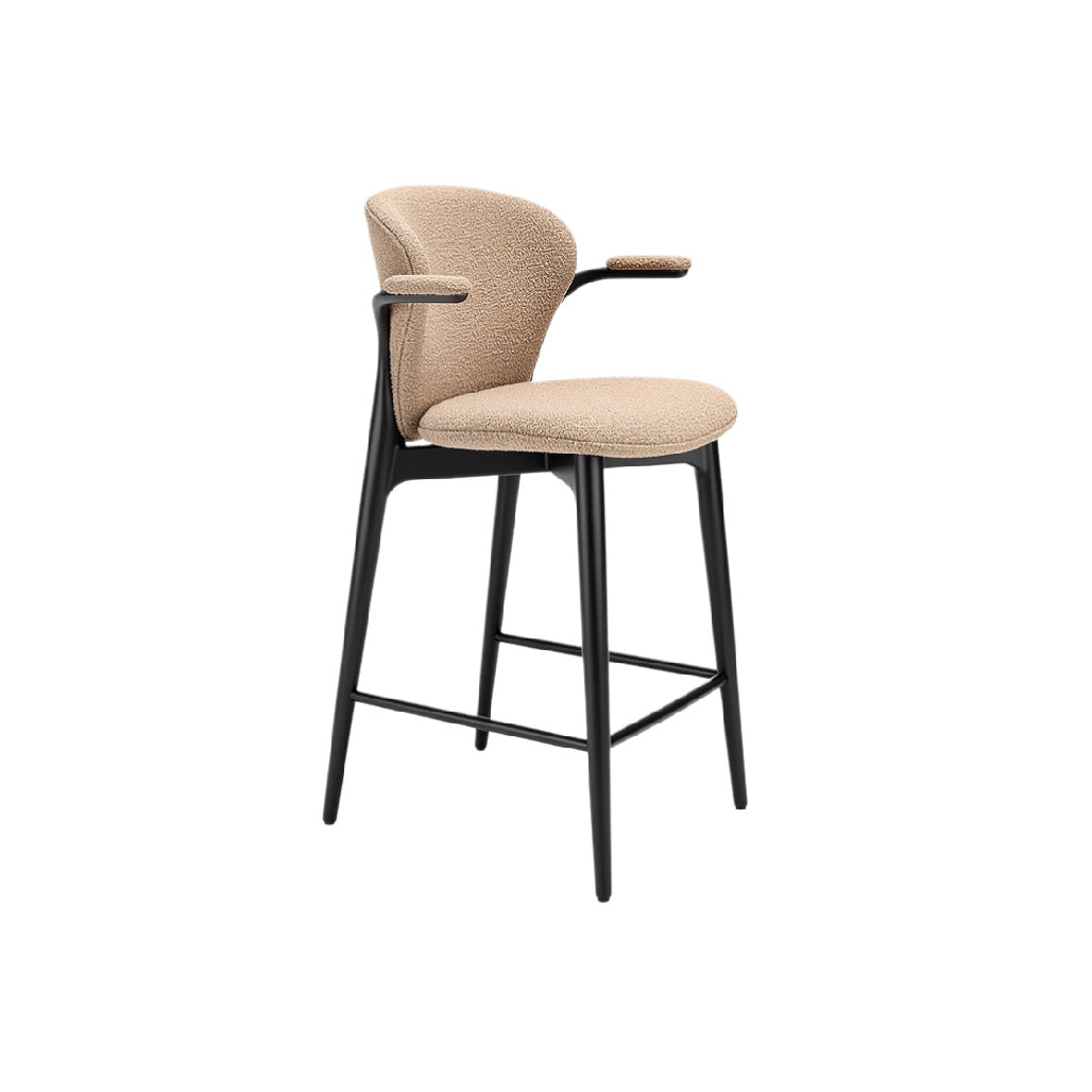 Taburete de Bar Moderno con Asiento Tapizado en Tela Beig y Estructura Metálica Negra