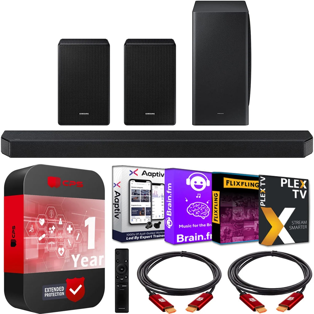 Samsung HW-Q900A 9.1.4ch Surround Sound Wireless Home Theater Bundle 7.1.2ch Dolby Atmos /DTS:X Soundbar + Swa-9500S 2.0.2ch Rear Speaker Kit + Subwoofer + Extended Coverage + 2 Deco Gear HDMI Cables