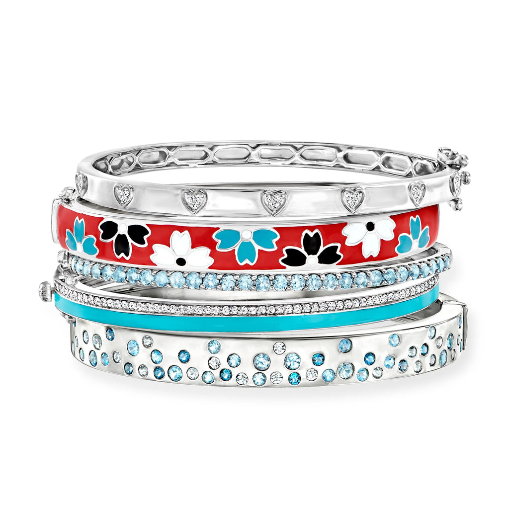 Ross-Simons "Spring Stack" Set Of 5 Bangle Bracelets in Sterling Silver, For Her, Adult