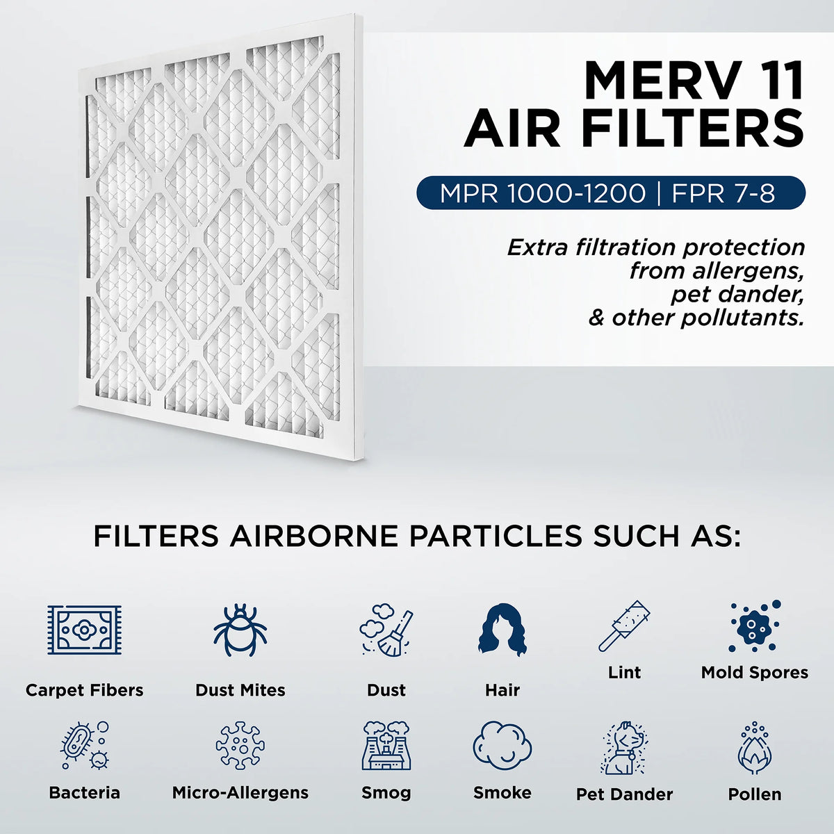 18x24x2 MERV 11, MPR 1000 Pleated AC Furnace 2" Air Filters by Pamlico. Case of 12. Actual Size: 17-3/8 x 23-3/8 x 1-3/4