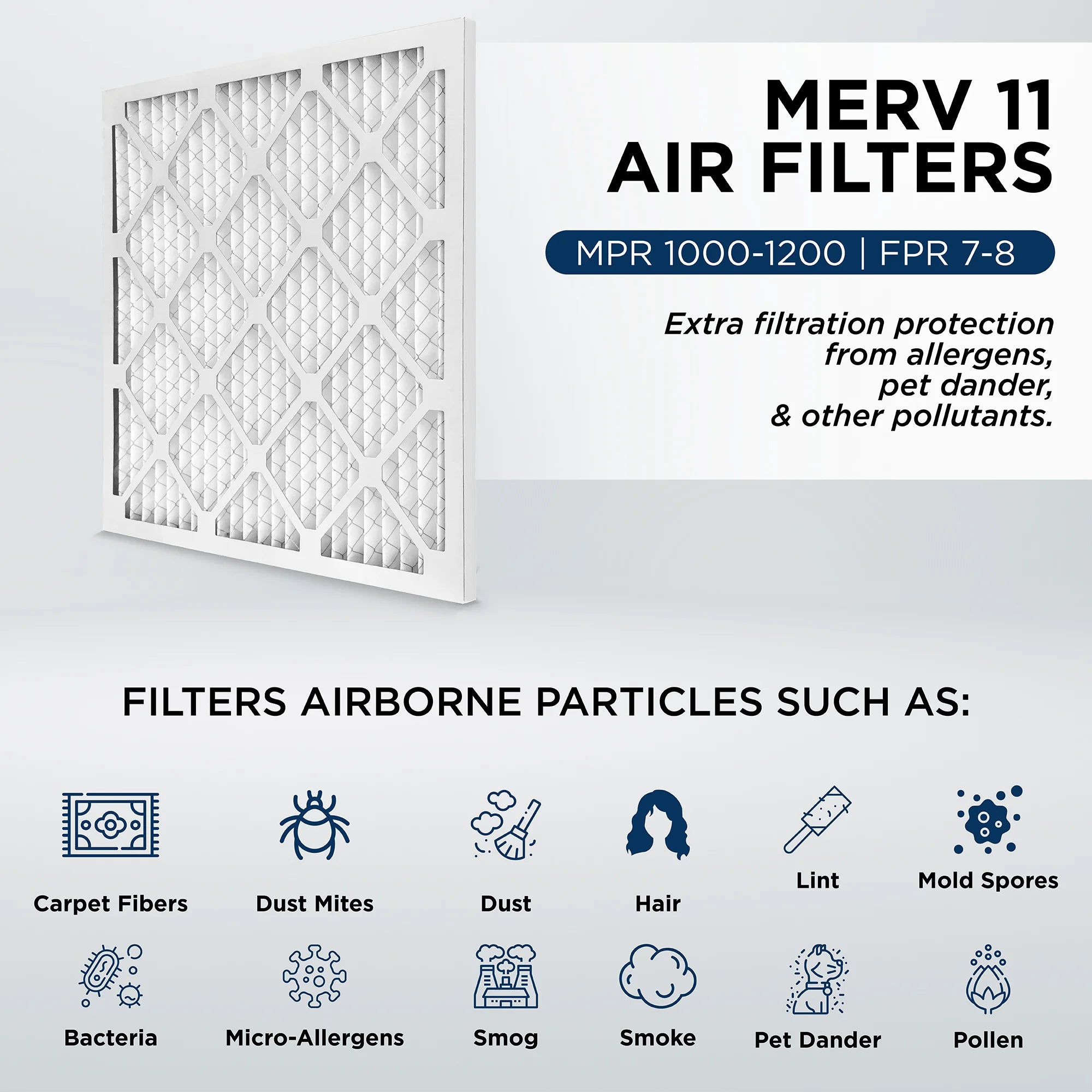 12x25x1 MERV 11, MPR 1000 Pleated AC Furnace 1" Air Filters by Pamlico. Quantity 6. Actual Size: 11-1/2 x 24-1/2 x 3/4