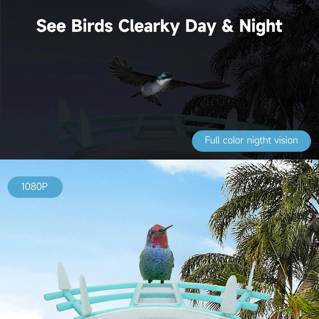 Bird Feeder with Camera, 1080HD Smart Bird Feeder with PIR Motion Detection AI Intelligent Recognition for Bird Watching, with Squirrel Deterrent for Bird Lover