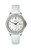 Seiko Female Leather Brushed Silver-Tone Dial Watch #SXDF93
