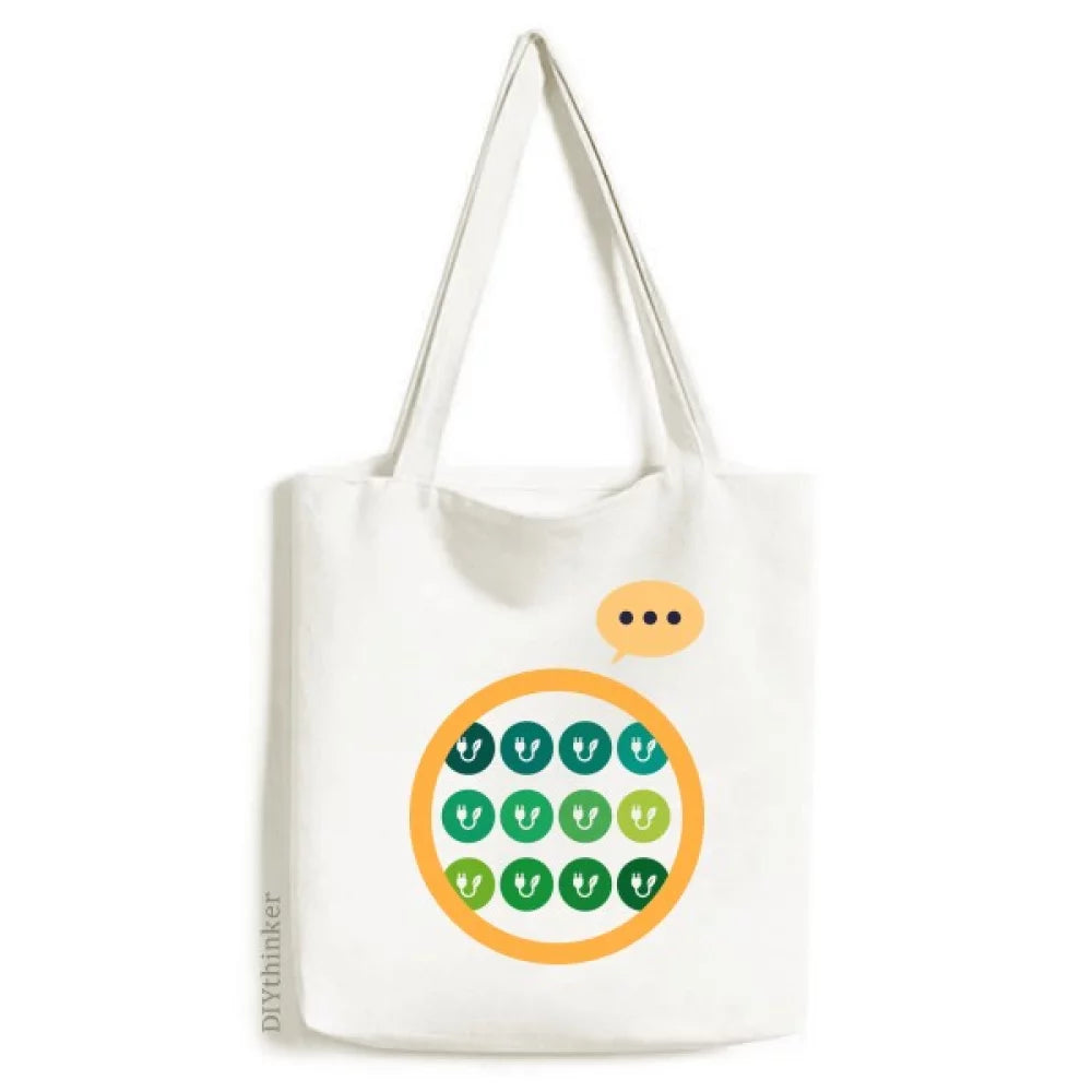 Green Plug Charging Cable Pattern Expression Sack Canvas Tote Shoulder Bag