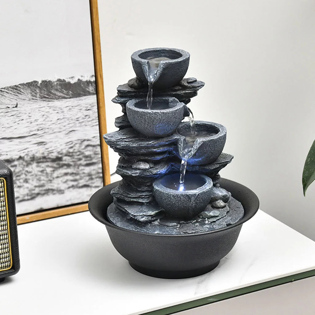 Tabletop Water Fountain with s Feng Shui Outdoor Waterfall Landscape Home Bedroom , E