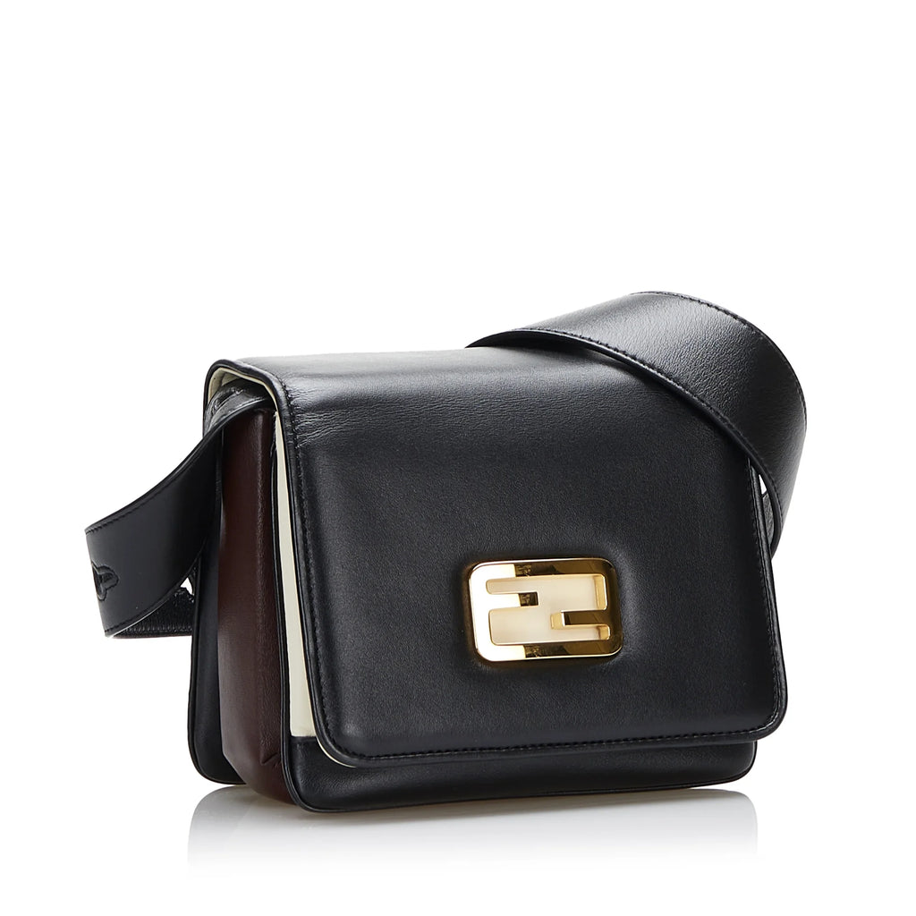 Used Authenticated Fendi Small ID Crossbody Bag Calf Leather Black Unisex (Good)