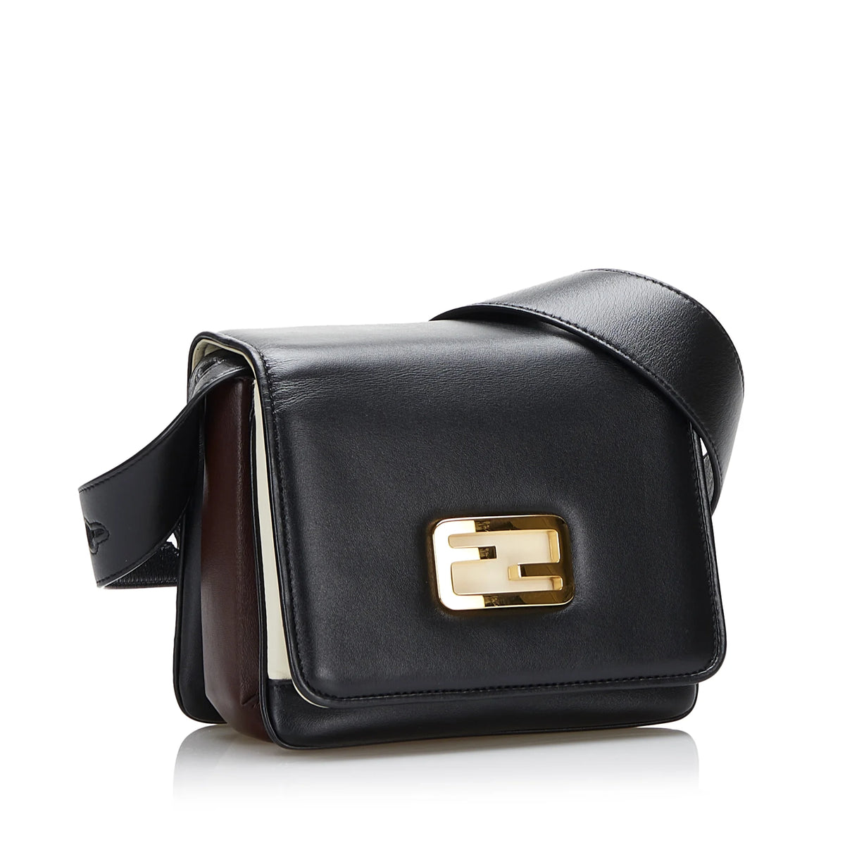 Used Authenticated Fendi Small ID Crossbody Bag Calf Leather Black Unisex (Good)