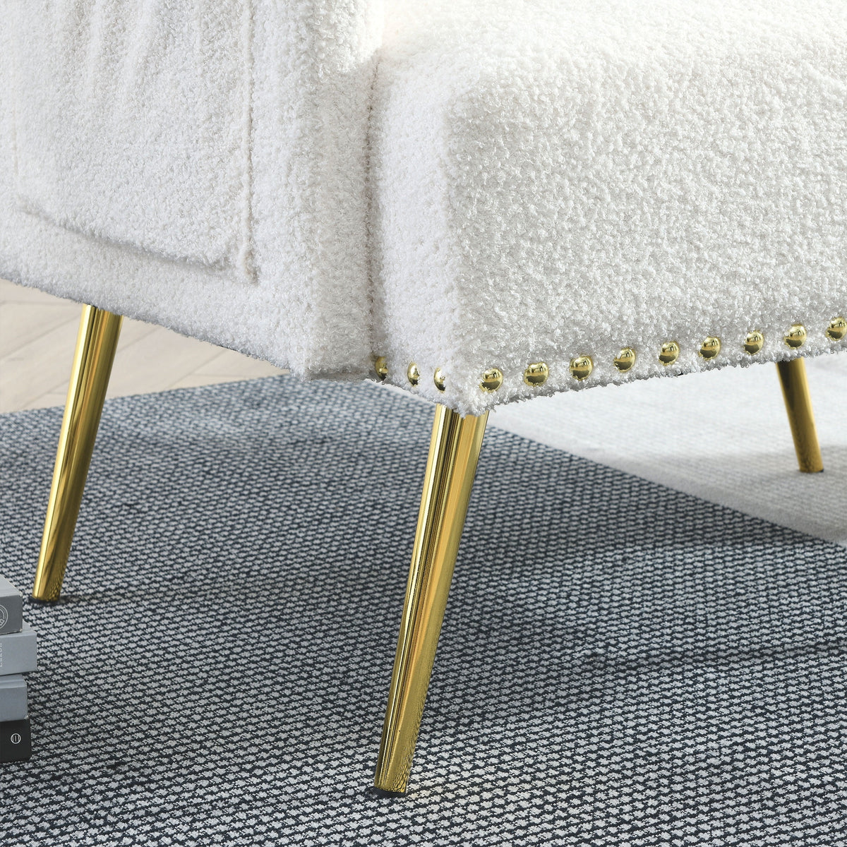 [Video]Welike 30 "W Modern Chesterfield Tufted Upholstered Chair with Deep Buttons, Living Room Chair, Comfortable Armchair, Gold Hardware Legs, Tufted Chair for Reading or Relaxing, WHITE TEDDY