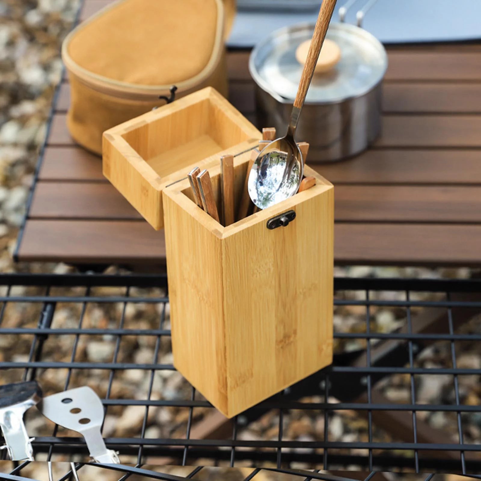 Utensil Holder Lock Design Silverware Organizer Utensil Drying Storage Stand for Picnic Camping Outdoor Countertop Restaurant Kitchen