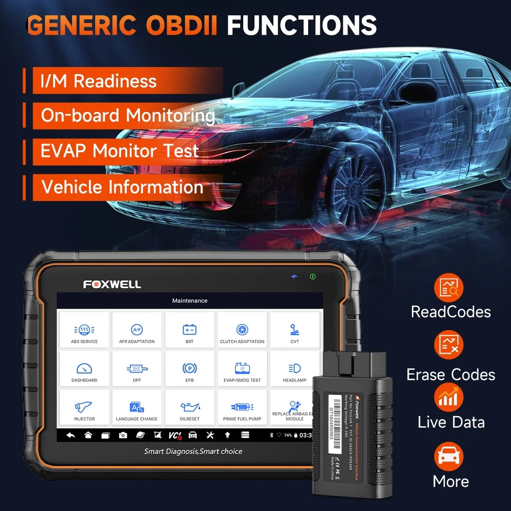 Foxwell GT60 Wireless Bluetooth Automotive Bi-directional Diagnostic Scanner 24+ Maintenance Services Full System OBD2 Scanner Code Reader for 12V Cars, EOBD OBD Scan Tool Vehicle Analyzer with Bag