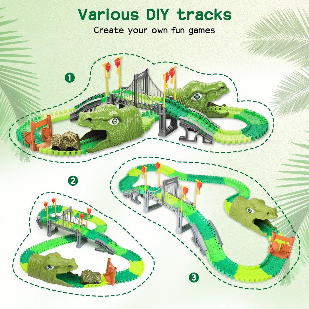 Beefunni Dinosaur Train Toys Road Race Track Set, Toddler Dinosaur World Toys Cars, Christmas Birthday Gifts for 2 3 4 5 6 7 8 Year Old Boys Girls