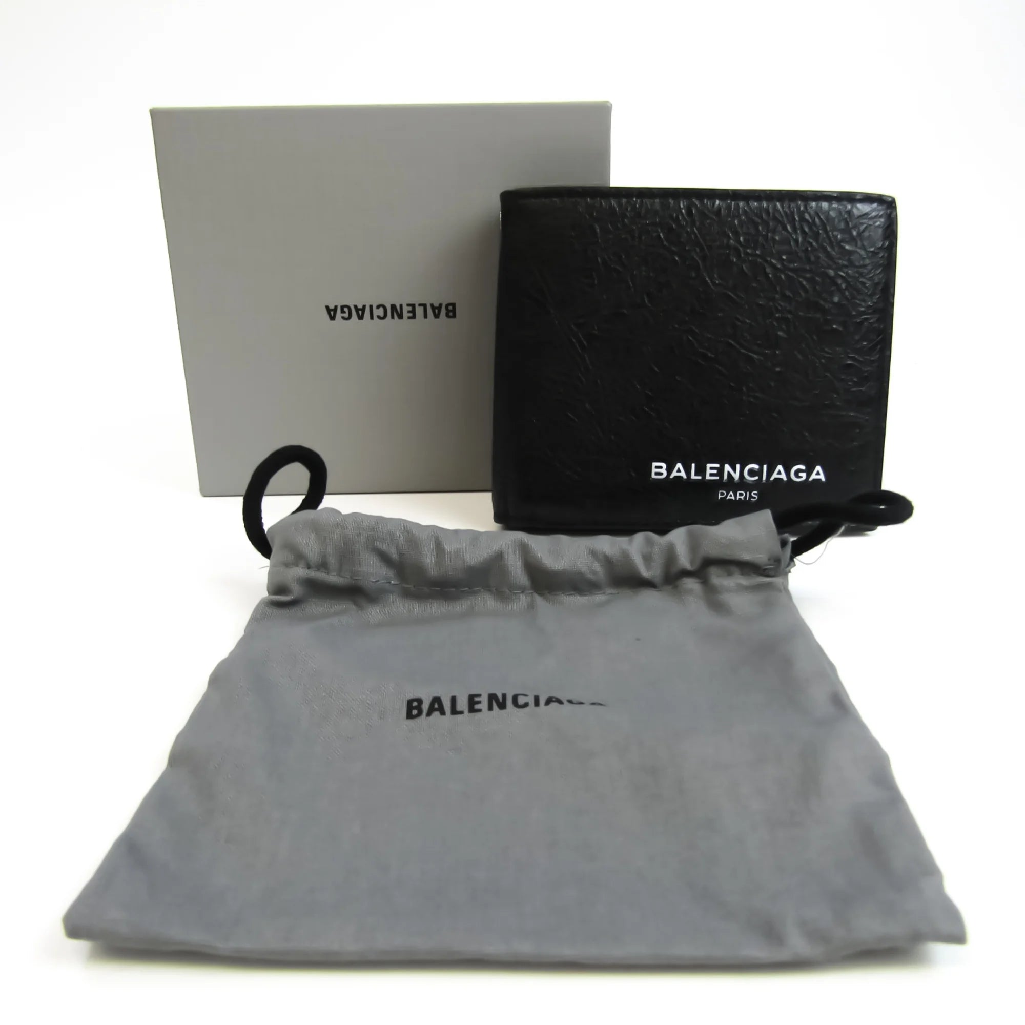 Used Balenciaga 504934 Unisex Leather Wallet (bi-fold) Black (Good)