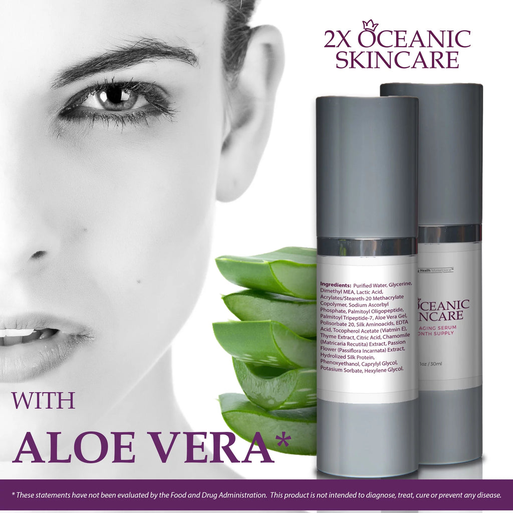 2X Oceanic Skincare Serum - Anti Aging Serum 2 Month Supply - Peptide Rich Regenerative Serum with Alpha Hydroxy Acids & Vitamin E - Help Repair Skin Cells - Improve Hyperpigmentation & Wrinkles