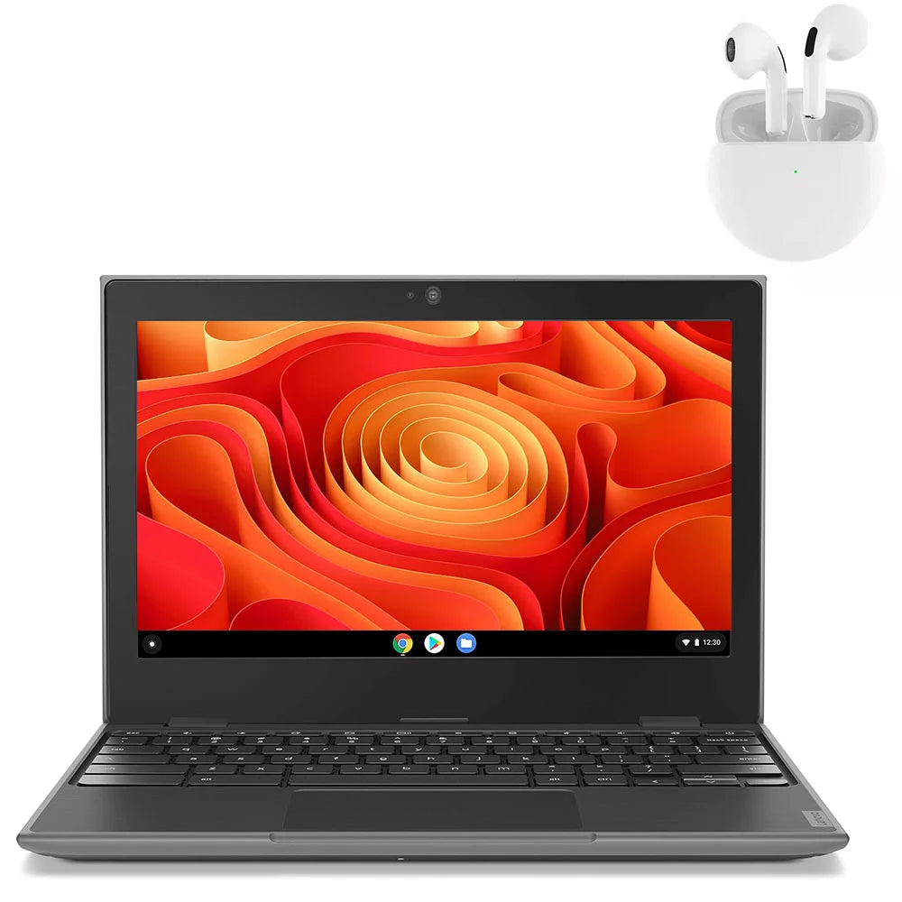 PreOwned Lenovo 100e Laptop 11.6" Intel Processor 4GB RAM 64GB SSD Windows 10 Pro with Wireless Earbuds (scratch and dent)
