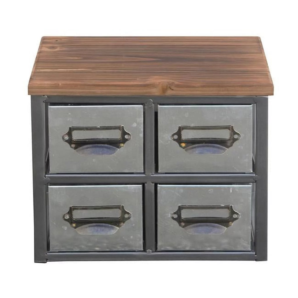Cheungs 4627 Short Galvanized 4 Drawer Vertical Organizer with Label Scoop Handle - Metal Frame & Wood Top