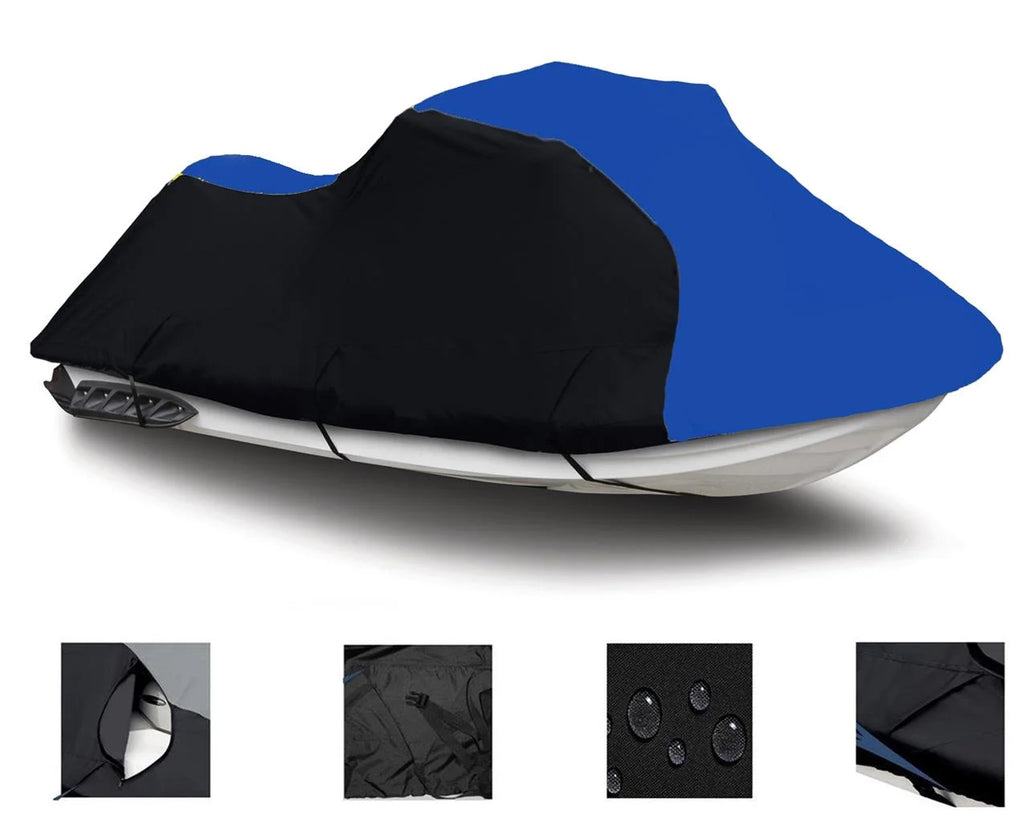BLACK / BLUE HEAVY-DUTY, PWC 600D JET SKI Cover Compatible for Yamaha Wave Runner XLT 1200 2001 2002 2003 2004 2005