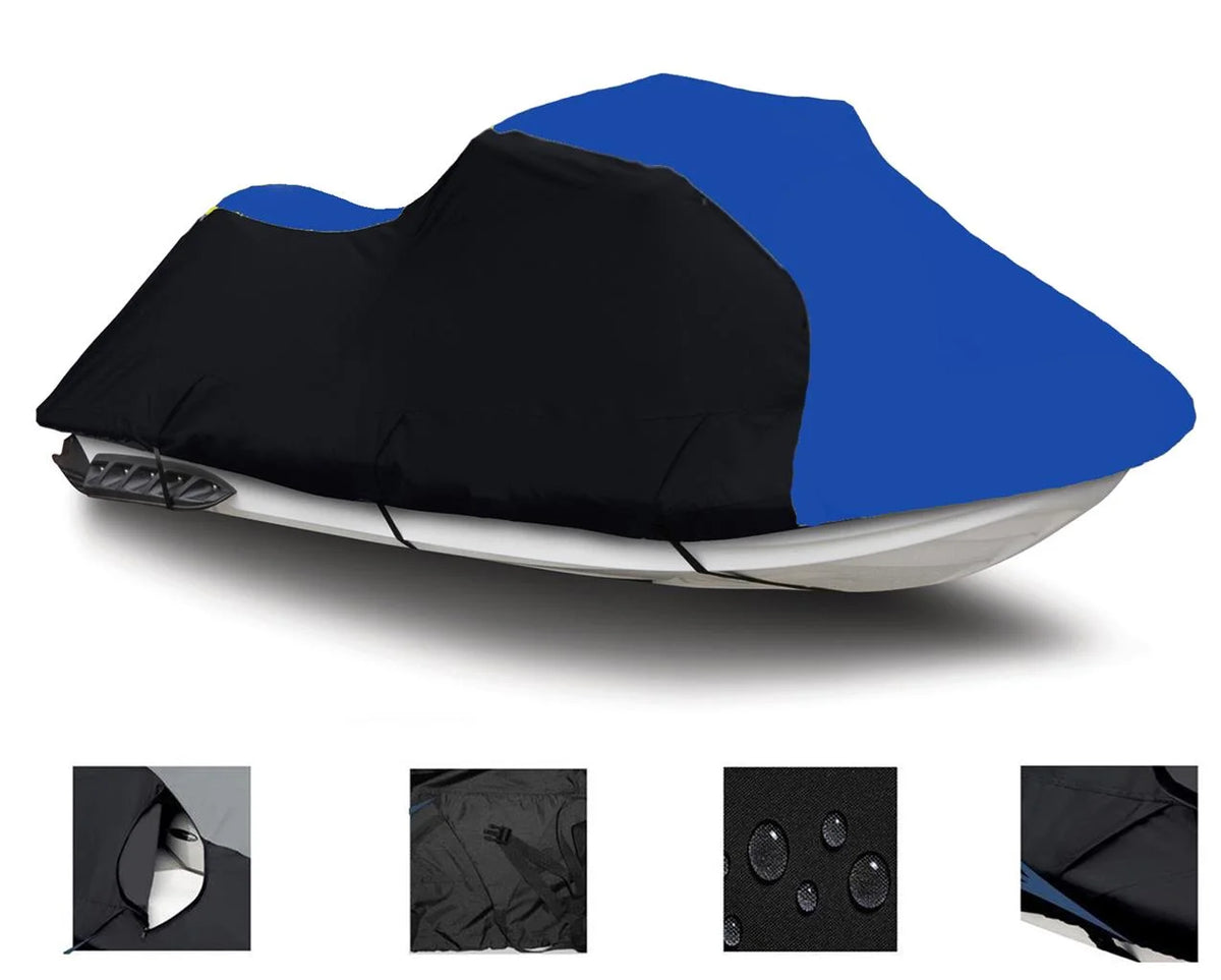 BLACK / BLUE HEAVY-DUTY, PWC 600D JET SKI Cover Compatible for Yamaha VXS 2011 2012 2013 2014