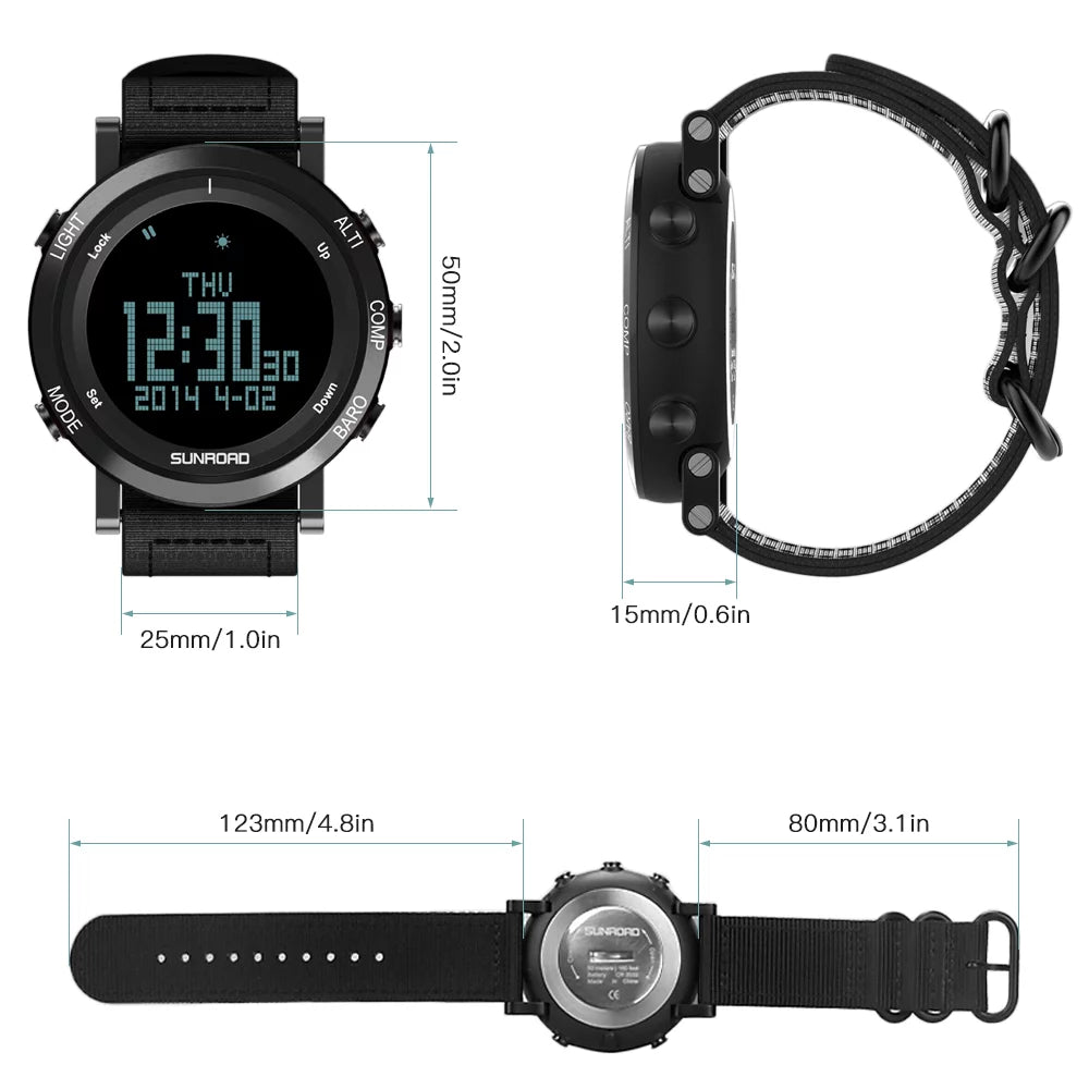 SUNROAD Barometer Altimeter Compass Thermograph Weather Forecast Men Watch 50meters Water-resistant Multifunctional Sports Watch for Mountaineering Running Trekking Camping