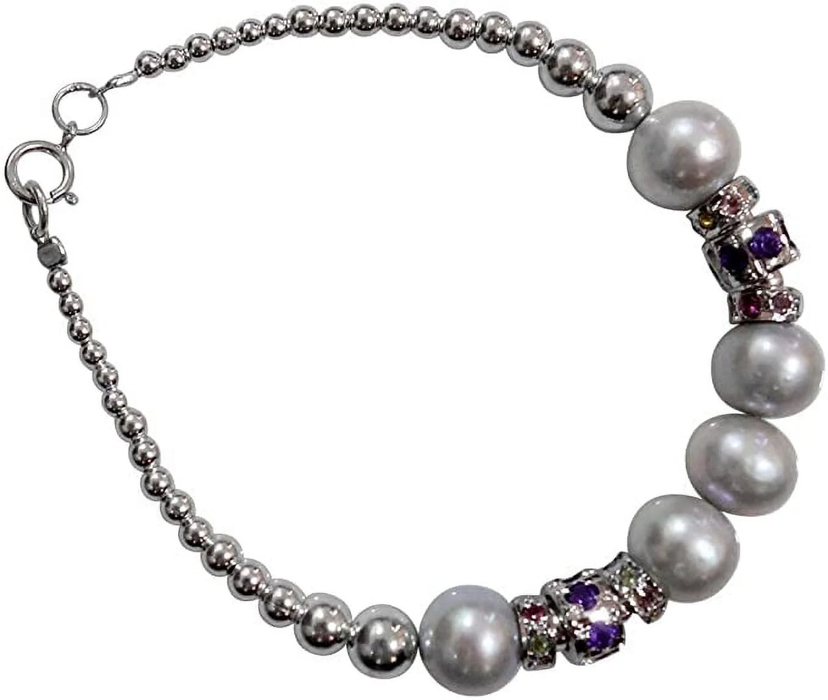 925 Sterling Silver Handmade Designer Bracelet for Women, Pearl, Amethyst Tourmaline Gemstone Fashion Bracelet, Gift Party Jewelry, Charm Bracelet