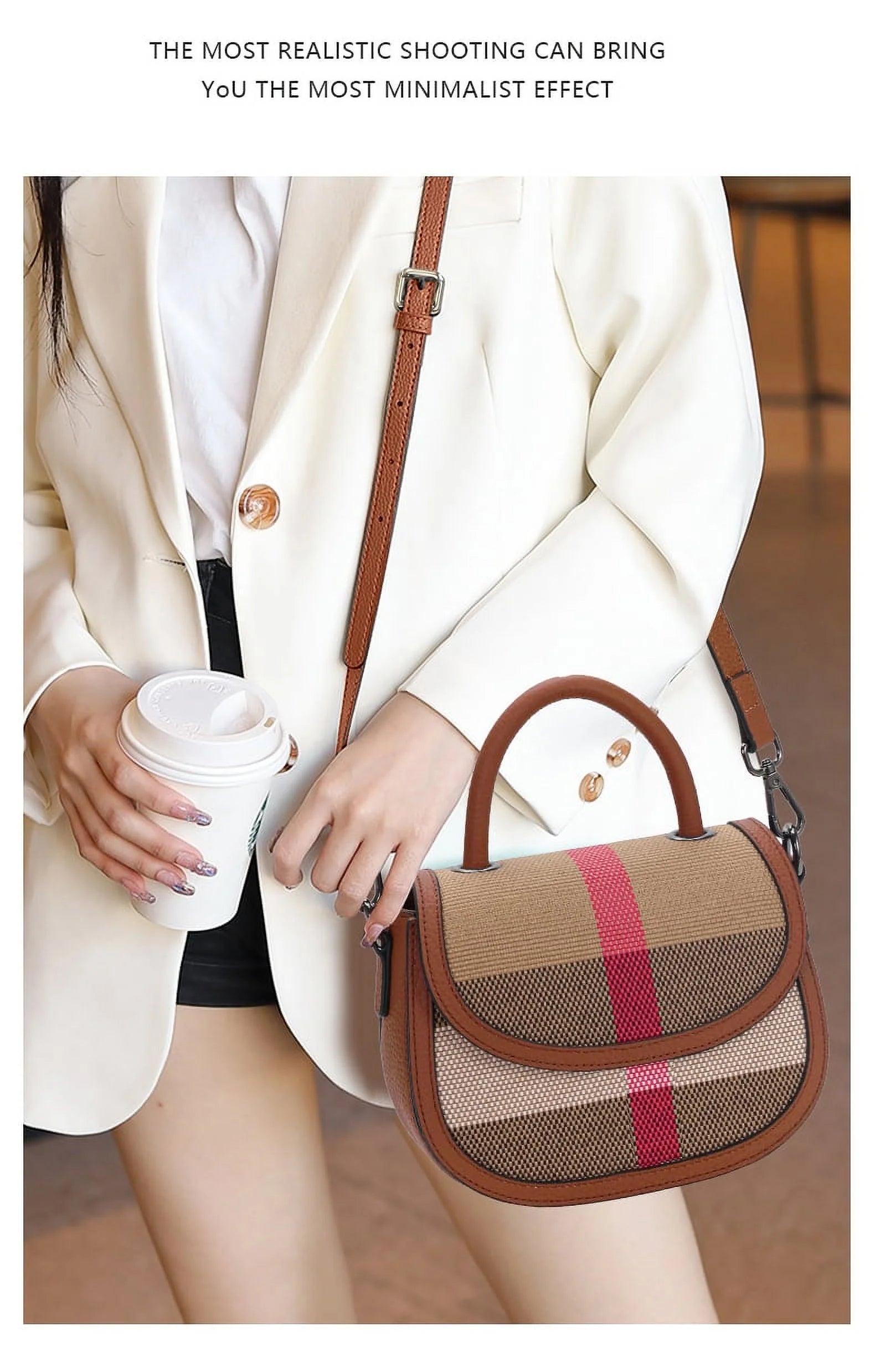 Aidrani   New Female One Shoulder Crossbody Bag Canvas with Cowhide Saddle Bag