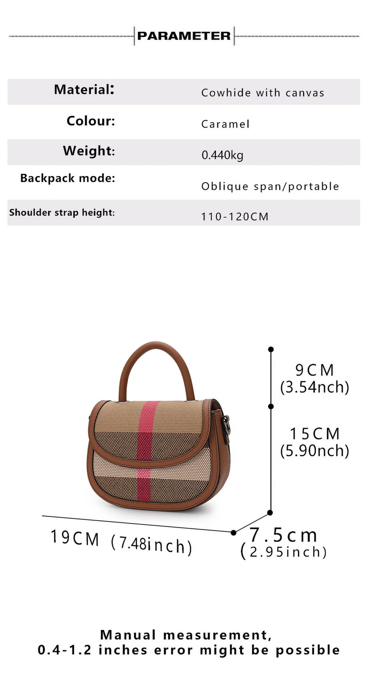 Aidrani   New Female One Shoulder Crossbody Bag Canvas with Cowhide Saddle Bag