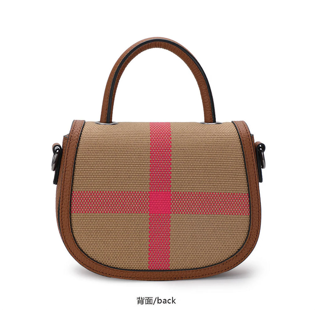 Aidrani   New Female One Shoulder Crossbody Bag Canvas with Cowhide Saddle Bag